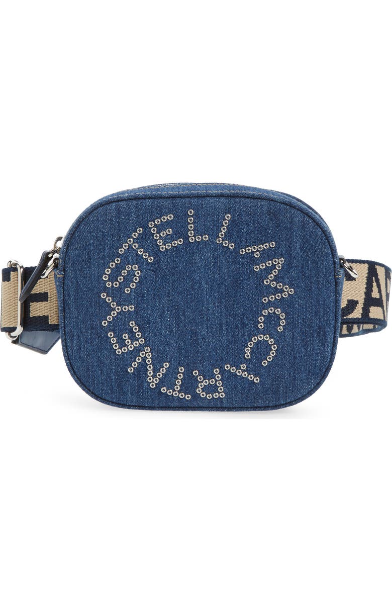 Stella McCartney Eco Studded Logo Organic Denim Belt Bag, Main, color,