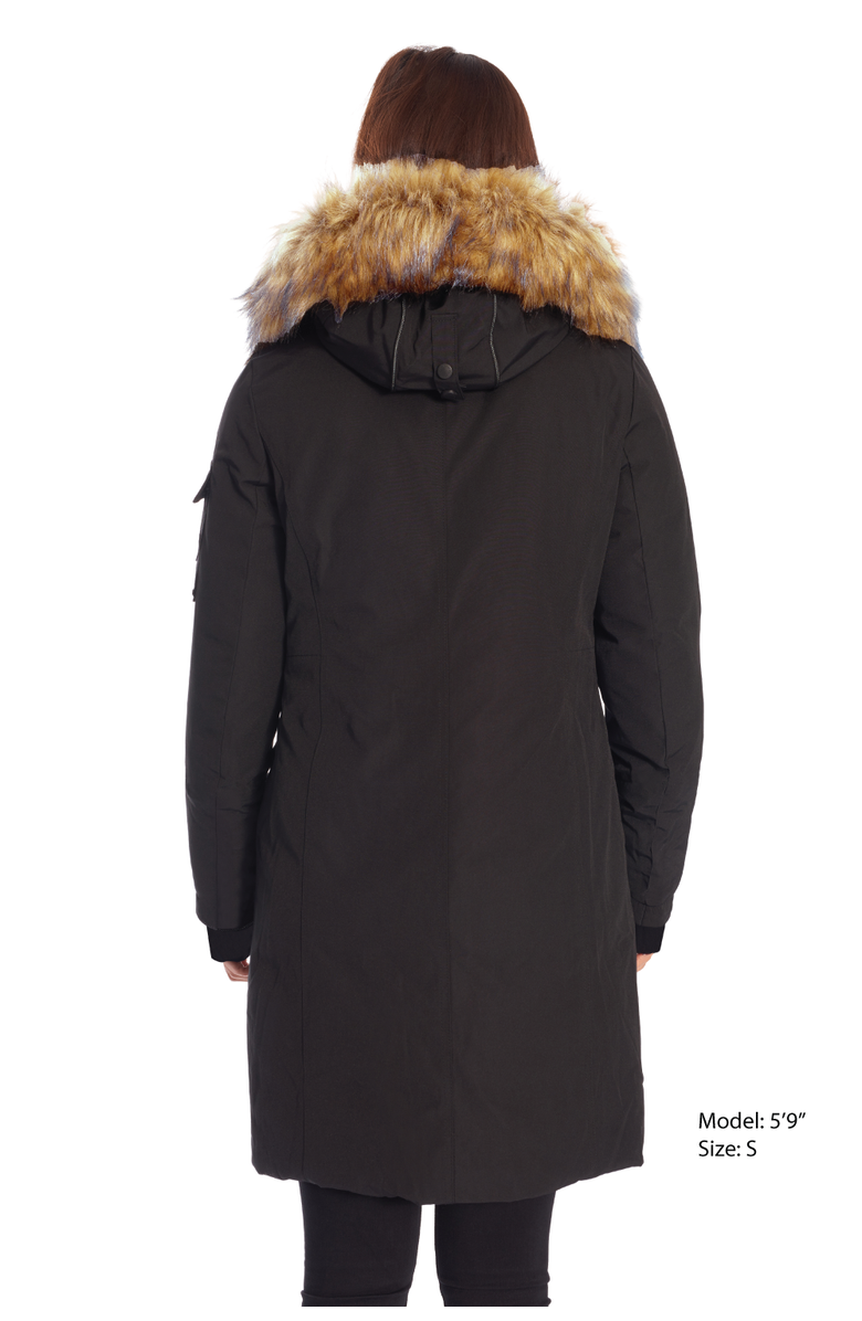 Alpine North LAURENTIAN - Vegan Down Long Parka Winter with Faux Fur Hood, Alternate, color, Black