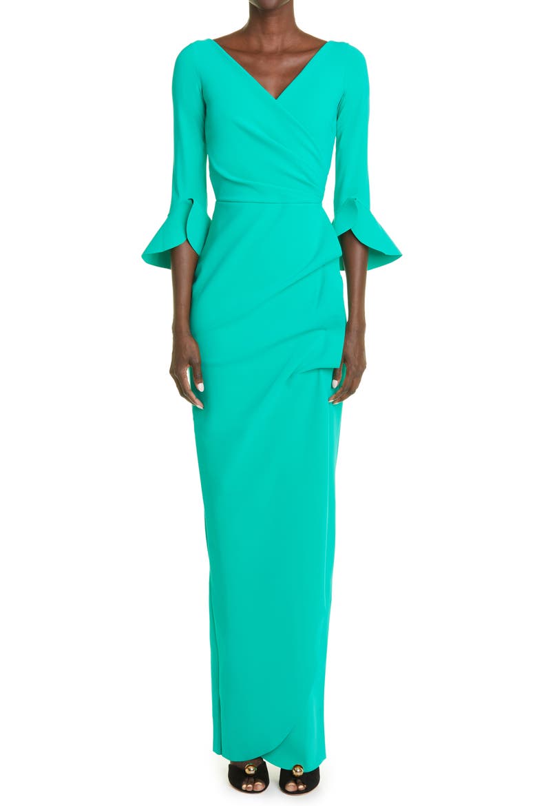 'Zalfa' Jersey Faux Wrap Gown, Main, color, SMERALDO