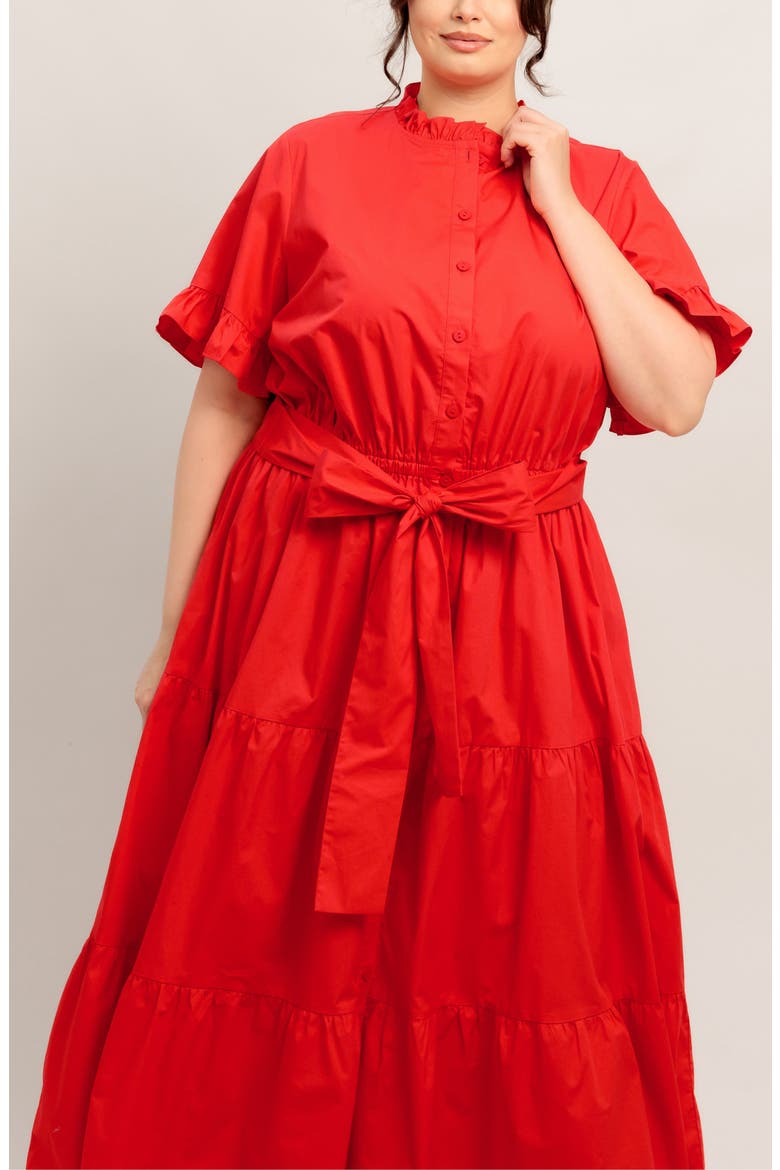 Solid Ruffle Short Sleeve Tiered Cotton Dress, Alternate, color, ORANGE RED