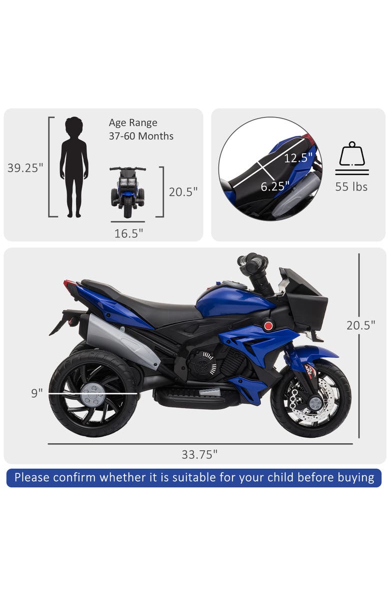 Aosom 6V Kids Electric Motorcycle, Dirt Bike Style, Music, Horn, Headlights, Alternate, color, Blue