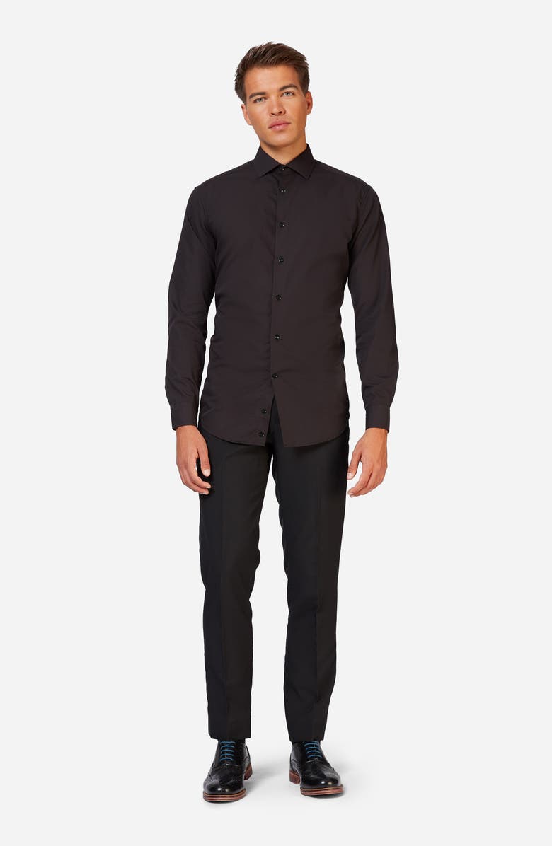 OppoSuits Black Knight Modern Tailored Fit Wrinkle Resistant Button-Up Shirt, Alternate, color, Black