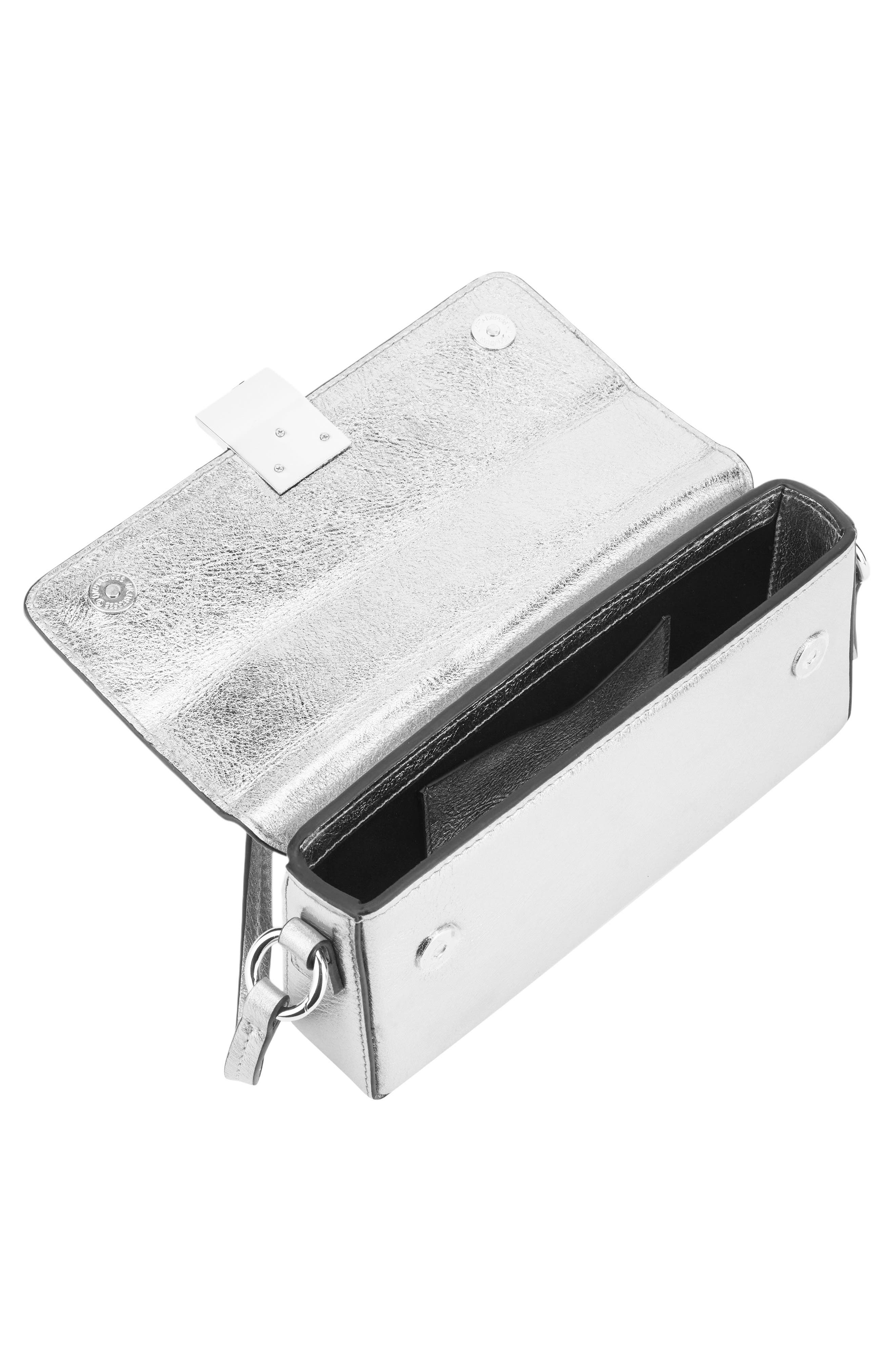 behno Micro Mary Soft Metallic Leather Crossbody Bag, Alternate, color, Silver