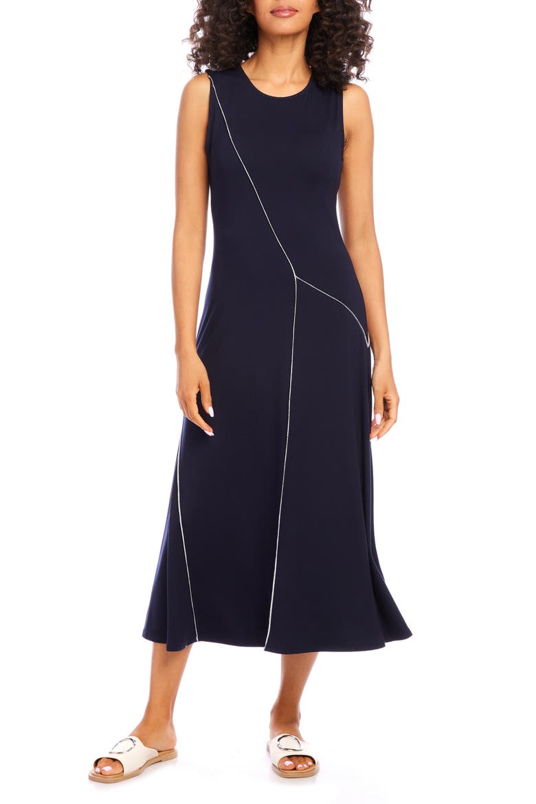 Reverse Seam Sleeveless Midi Dress, Main, color, NAVY