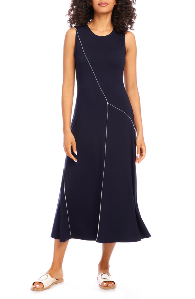 Karen Kane Reverse Seam Sleeveless Midi Dress, Main, color, Navy