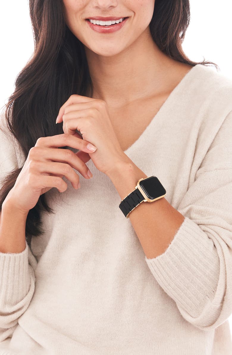 MICHELE Silicone 20mm Apple Watch<sup>®</sup> Watchband, Alternate, color, Black/Gold