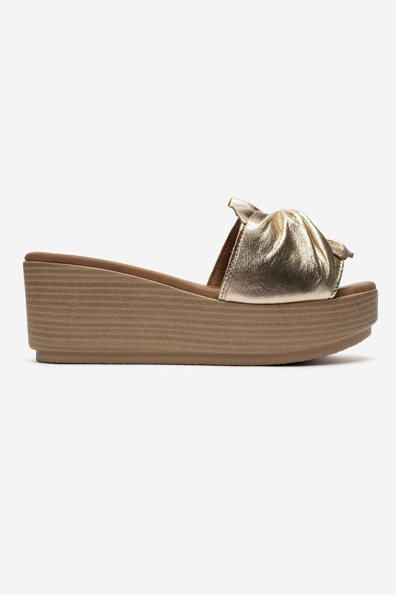 Syndra Bow Wedge Leather Sandal, Alternate, color, Gold Leather
