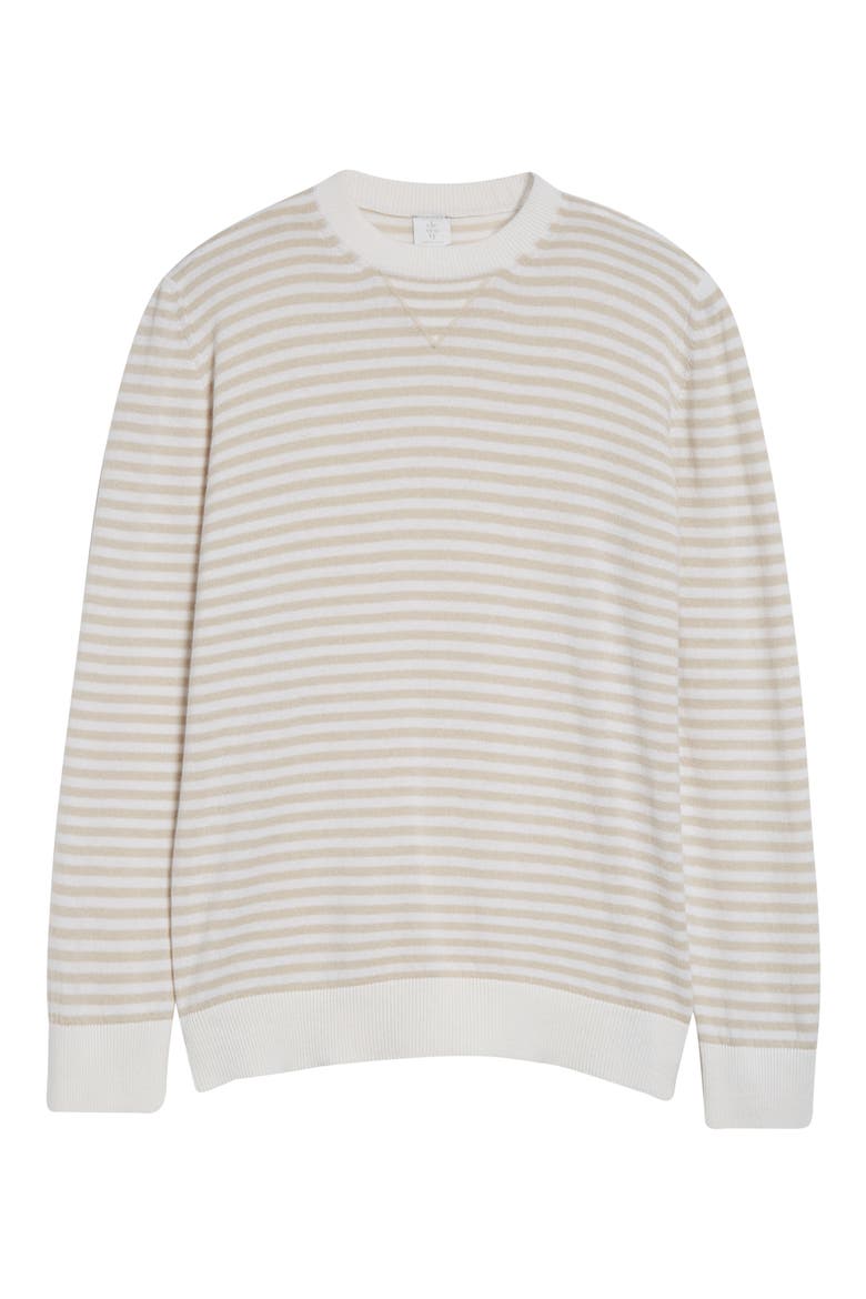 Stripe Cashmere Crewneck Sweater, Alternate, color, 01-02 WHITE/ BEIGE