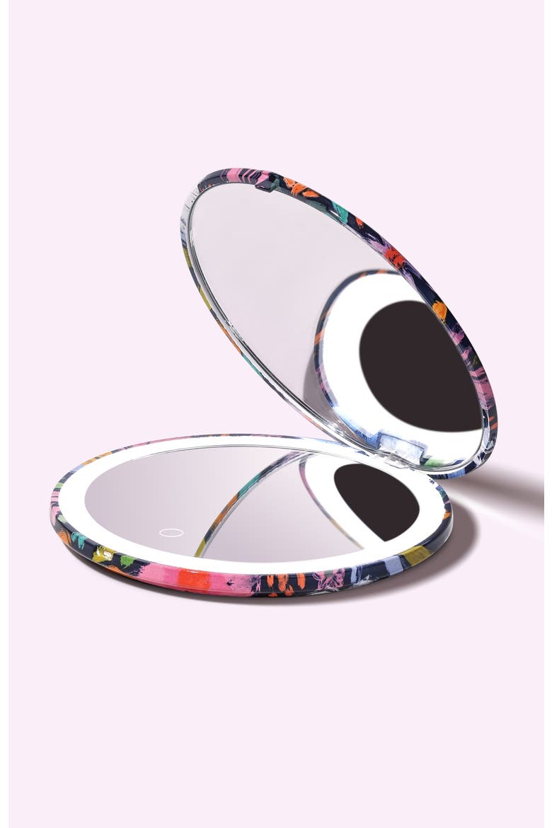 Mini Taylor LED Compact Mirror - Happy Flowers, Alternate, color, Black