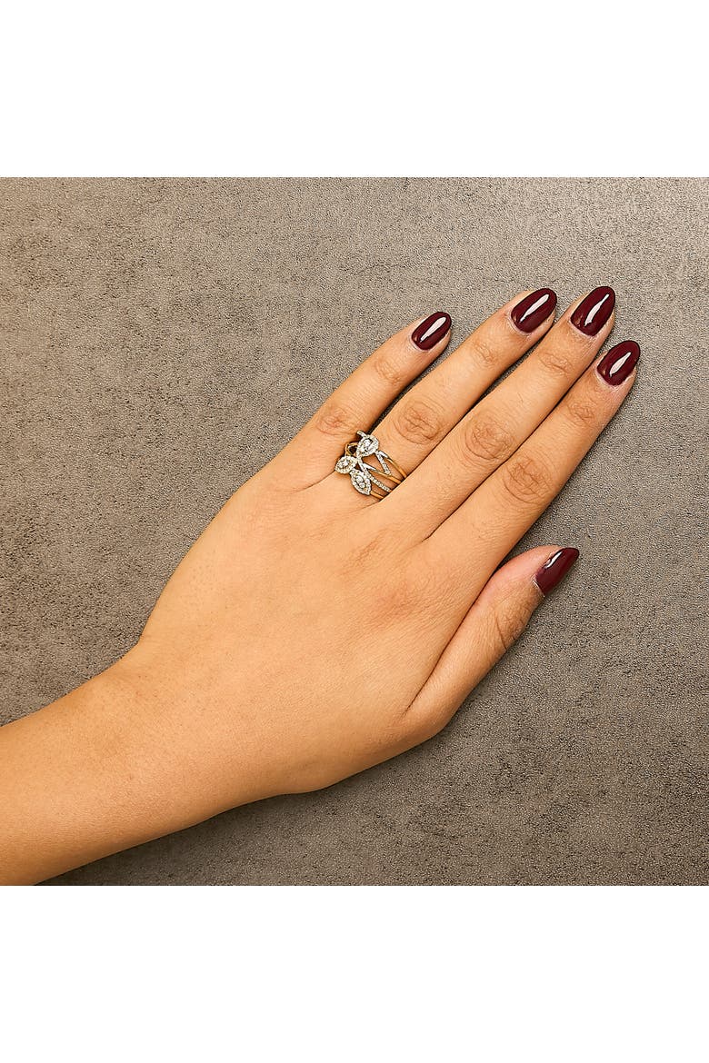 10K Yellow Gold 1/2 Cttw Diamond Crossover 3 Leaf Floral Cocktail Ring Band, Alternate, color, Yellow