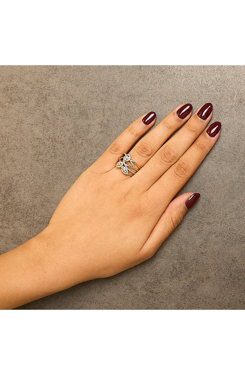 Haus of Brilliance 10K Yellow Gold 1/2 Cttw Diamond Crossover 3 Leaf Floral Cocktail Ring Band, Alternate, color, Yellow