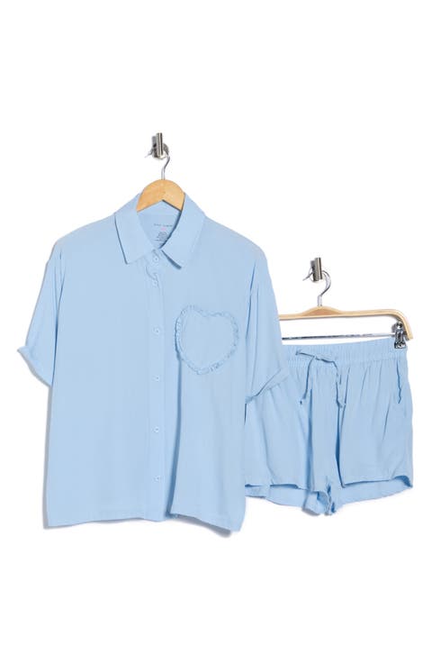 Heart Patch Cabana Button-Up Shirt & Shorts Cover-Up Set