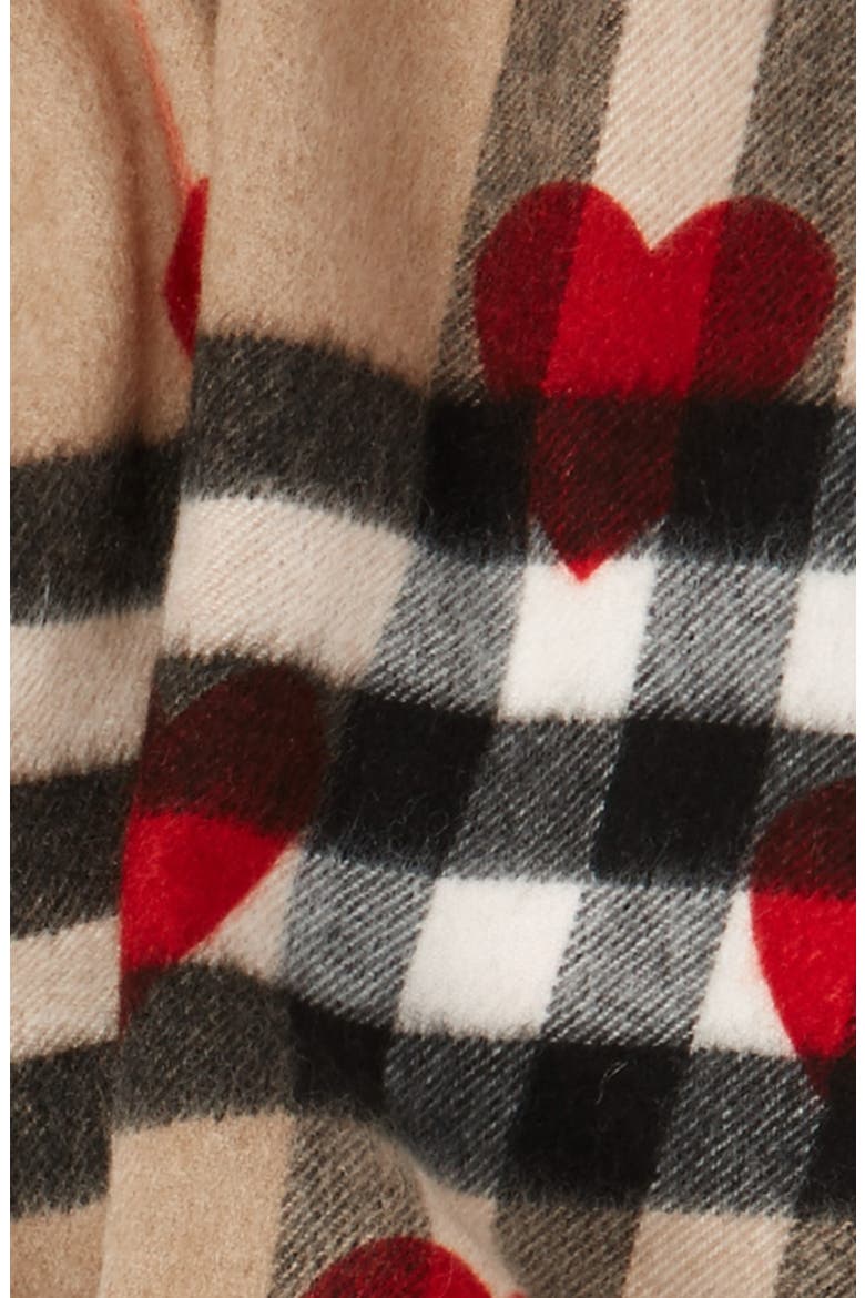 Heart & Giant Check Fringed Cashmere Scarf, Alternate, color, PARADE RED