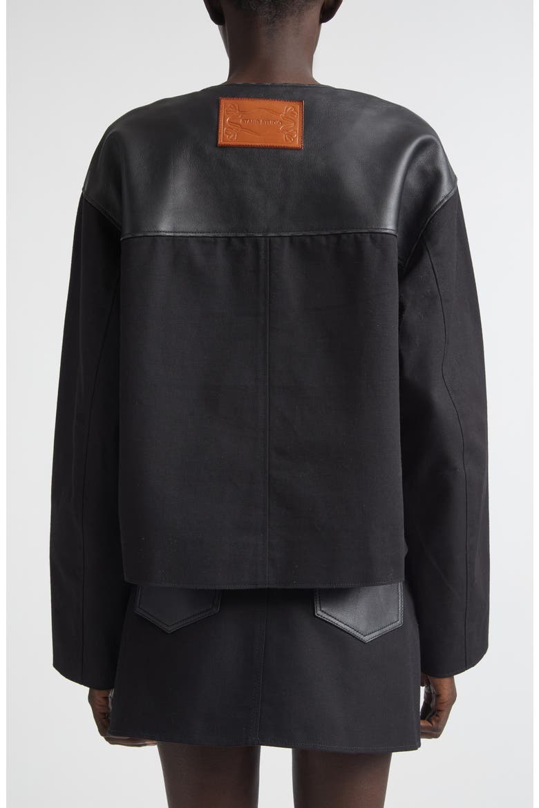 Cleo Cotton Canvas & Leather Jacket, Alternate, color, BLACK