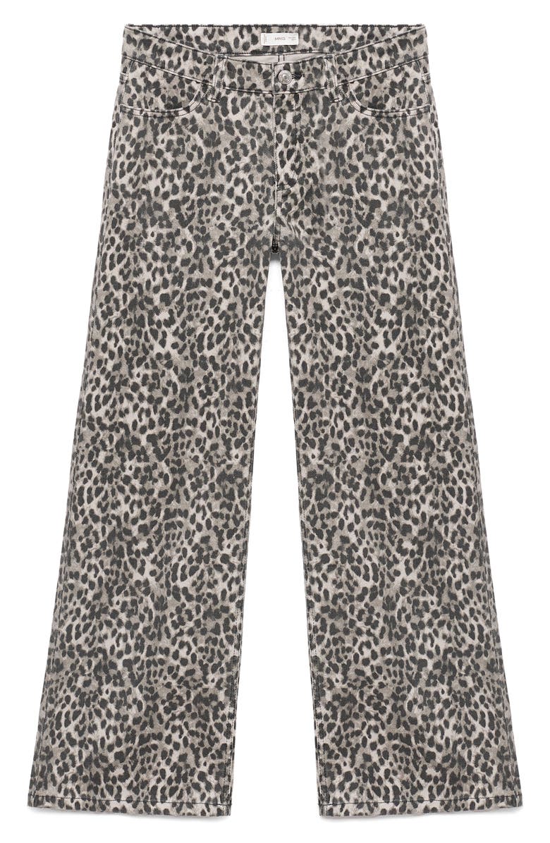 MANGO TEEN Leopard Print Wide Leg Jeans, Main, color, Denim Grey