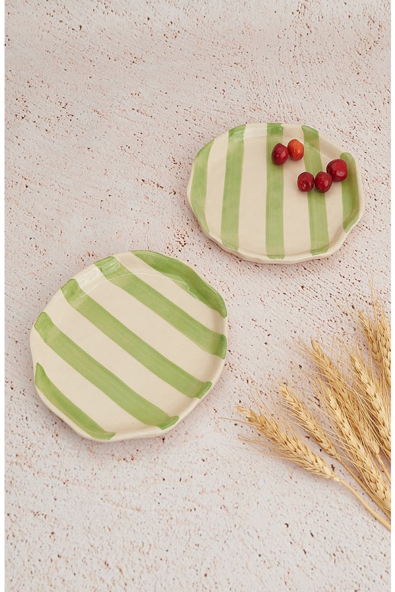 Stripe Stoneware Ceramic Plate, Alternate, color, GREEN