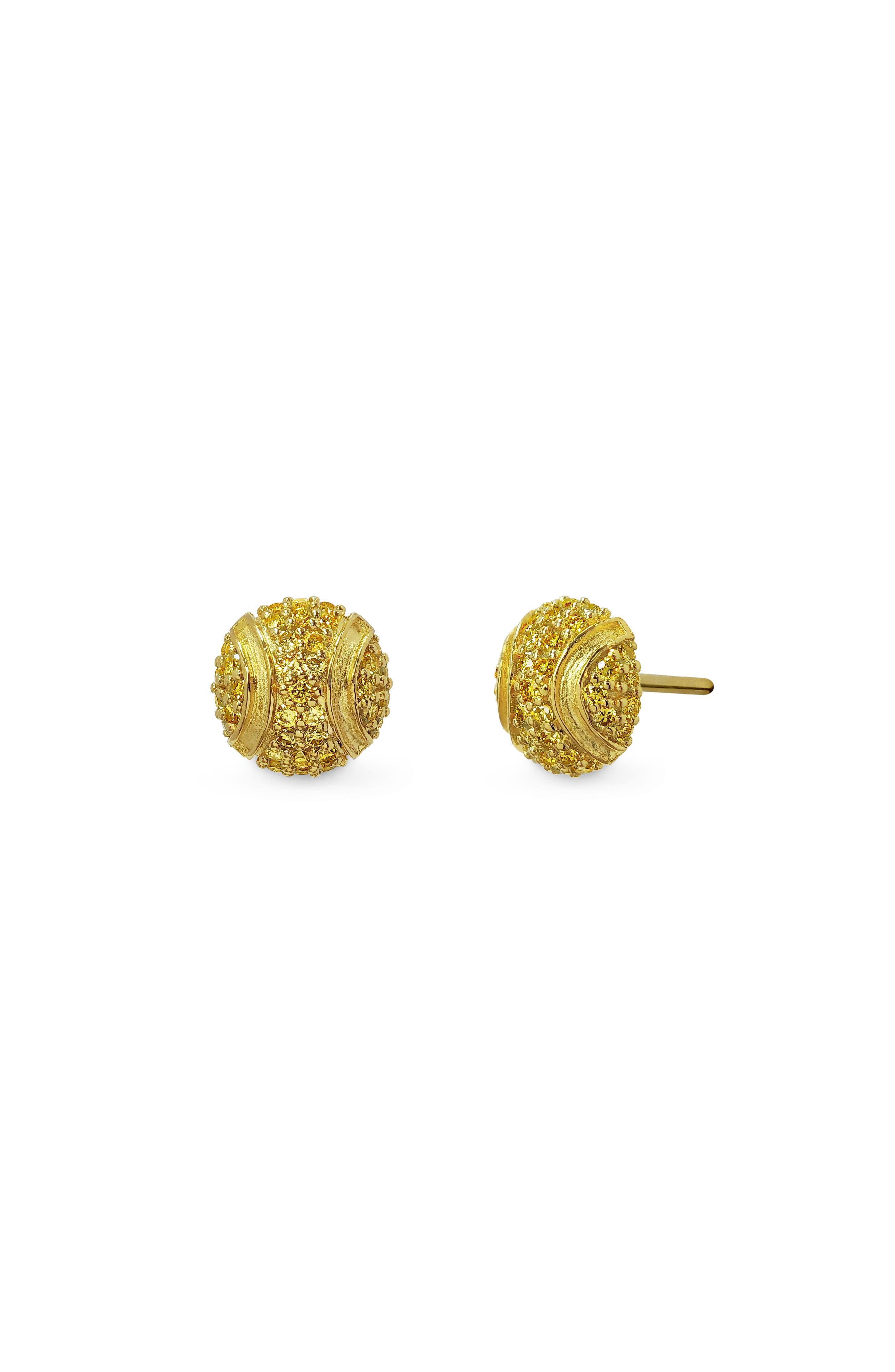 Pascal The Tennis Ball Stud Earring, Yellow Diamond Pavé In Gold