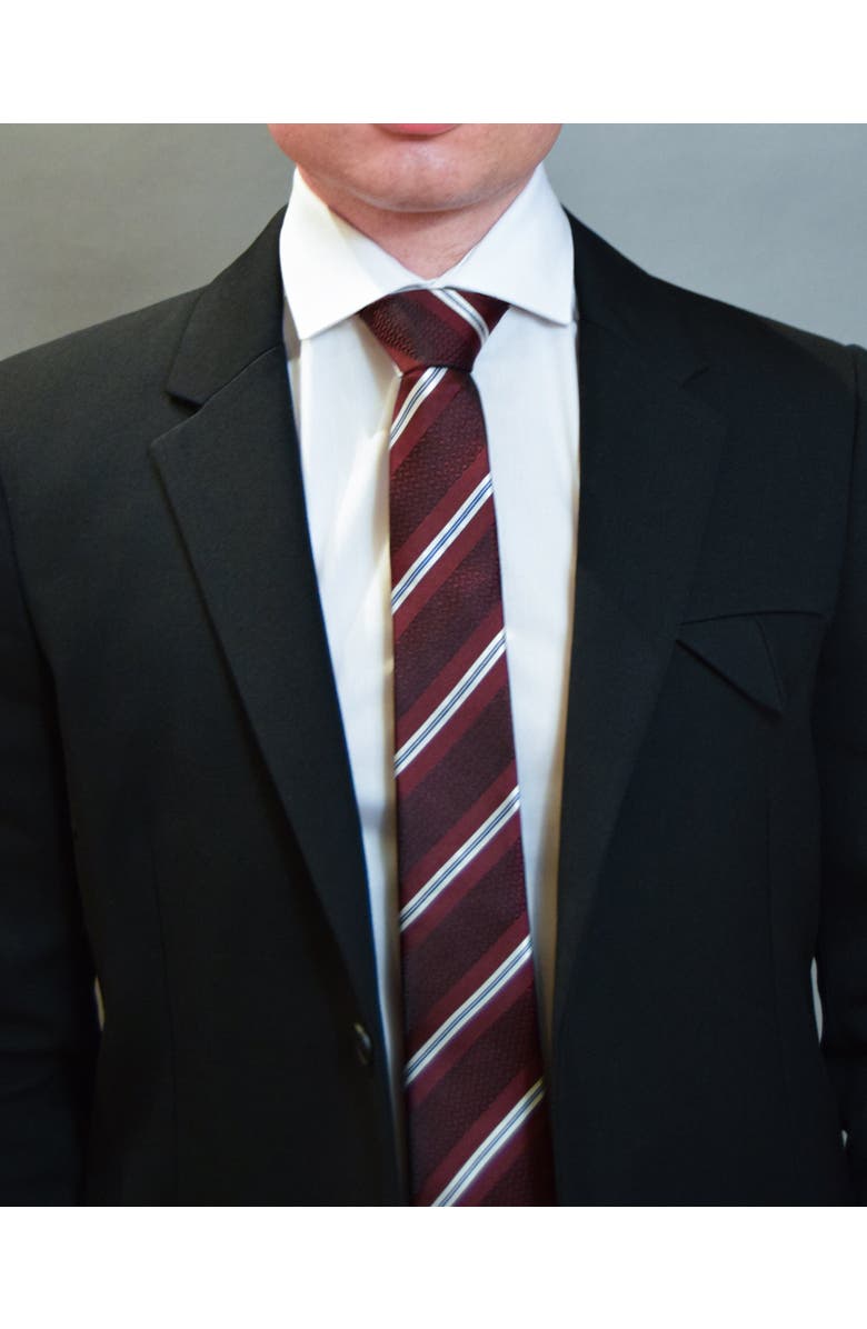 Knottery & Co Oxford Weave Striped Silk Jacquard Tie, Alternate, color, Burgundy