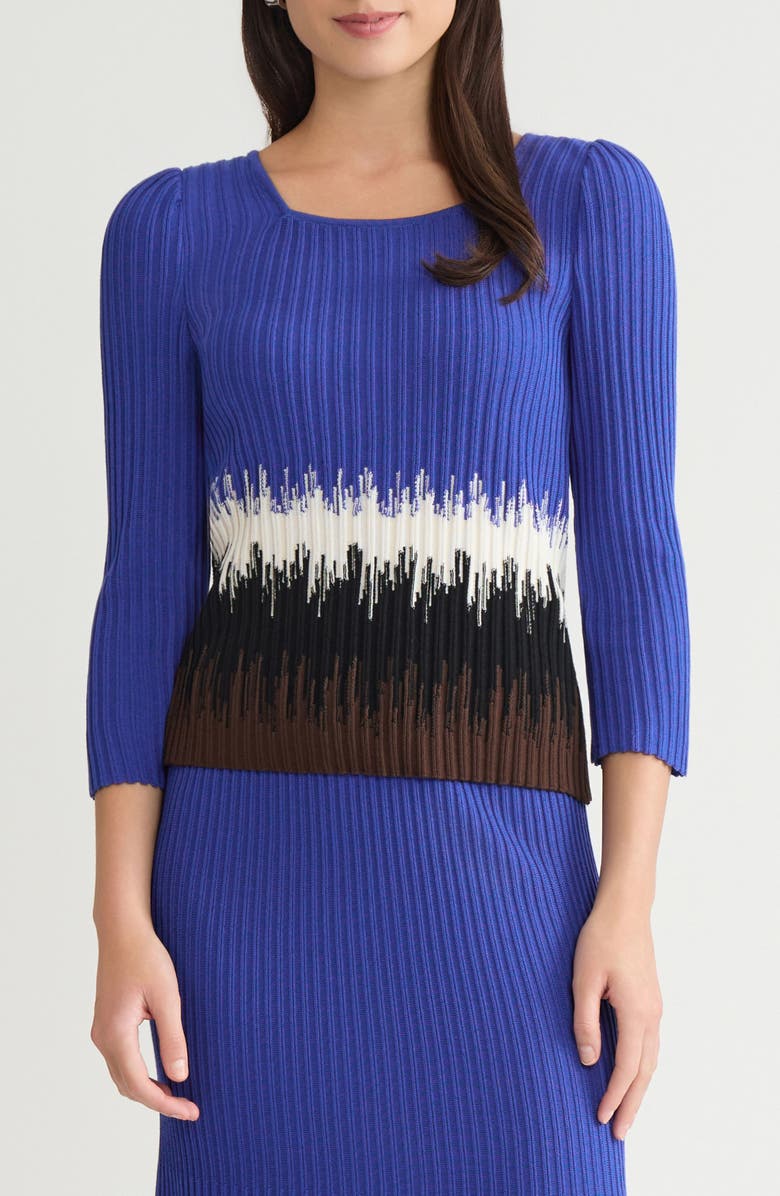 Ming Wang Ribbed Ombré Knit Top, Main, color, Sapph Sea/ Tau/ Umbr/ Ivy