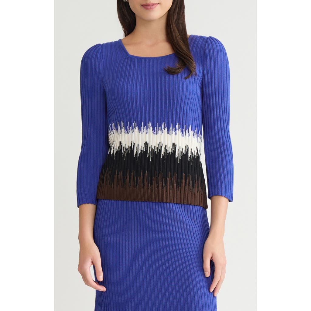 Ming Wang Ribbed Ombré Knit Top In Multi