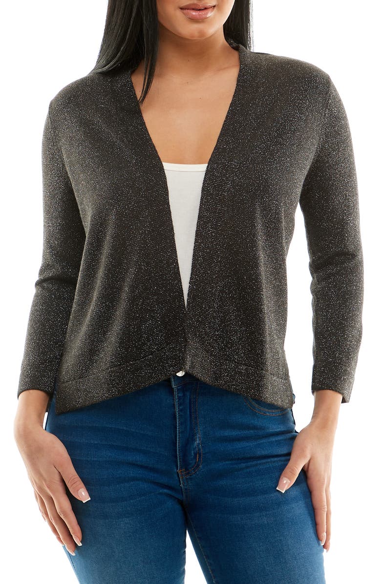 Nina Leonard Open Front Cardigan, Main, color, Black/Silver