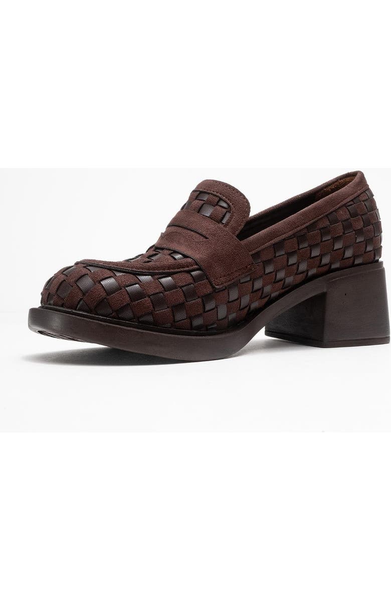 Prologue Shoes Marlon Woven Block Heel Loafer, Alternate, color, Brown Faux Leather
