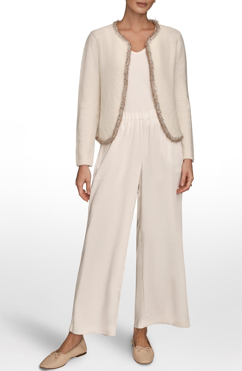 Donna Karan New York Metallic Trim Cardigan, Alternate, color, Cream
