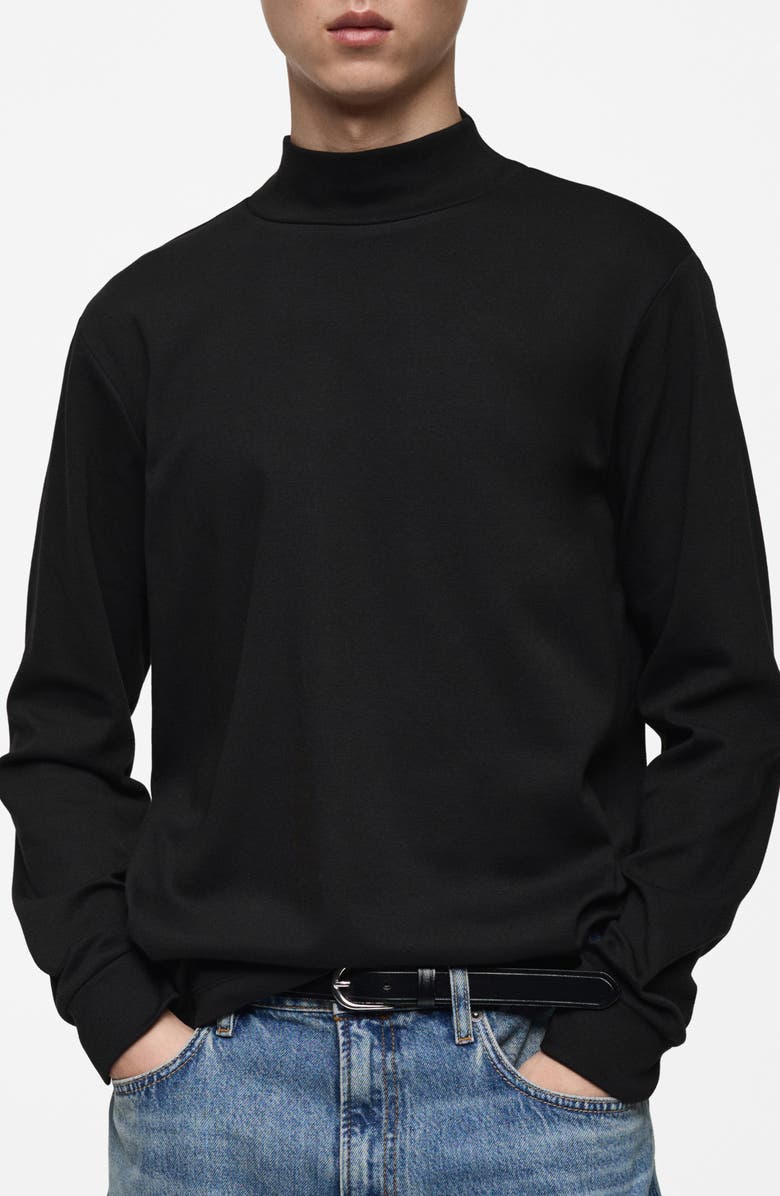 MANGO Perkins Mock Neck Stretch Cotton Top, Main, color, 