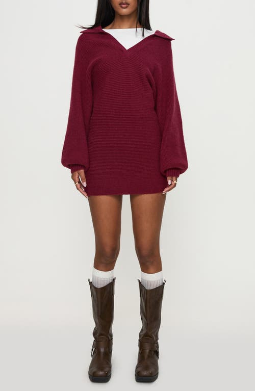 Princess Polly Thorelle Oversize Long Sleeve Sweater Minidress In Burgundy