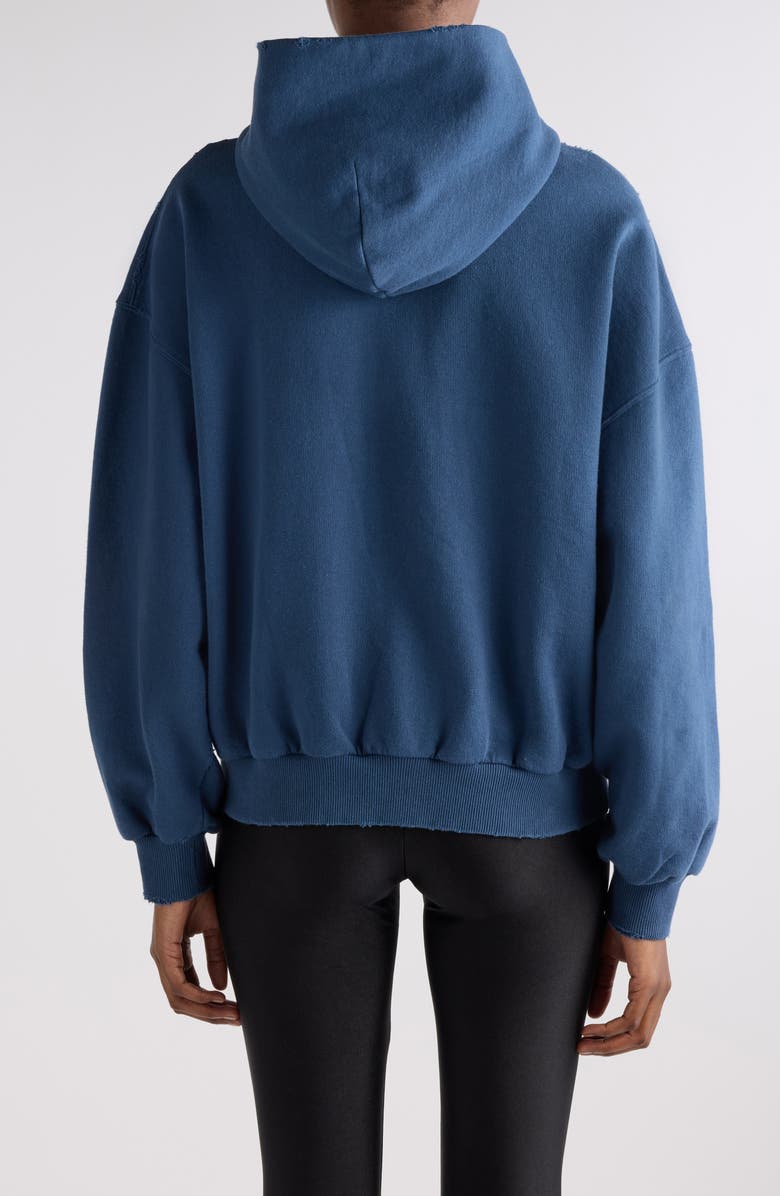 Balenciaga Shifted VIP Distressed Cotton Zip-Up Hoodie, Alternate, color, 5002 Dark Blue