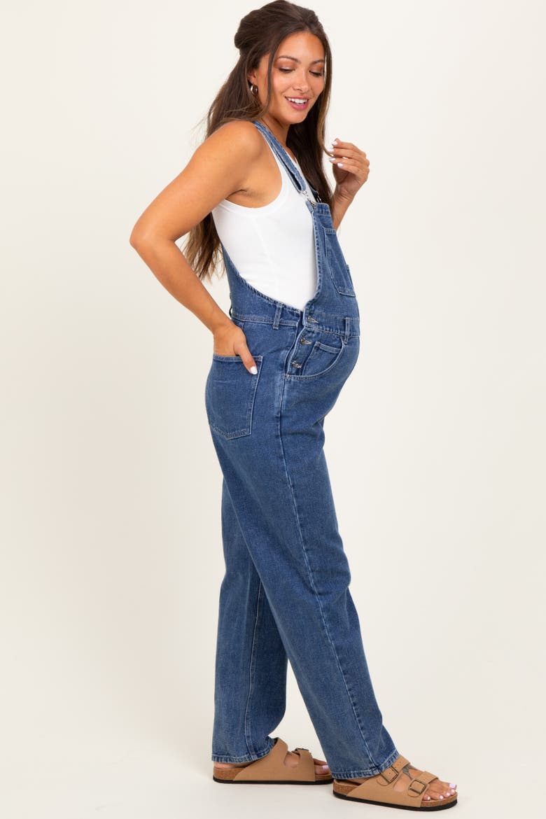 Wash Rolled Cuff Denim Overalls, Alternate, color, Blue