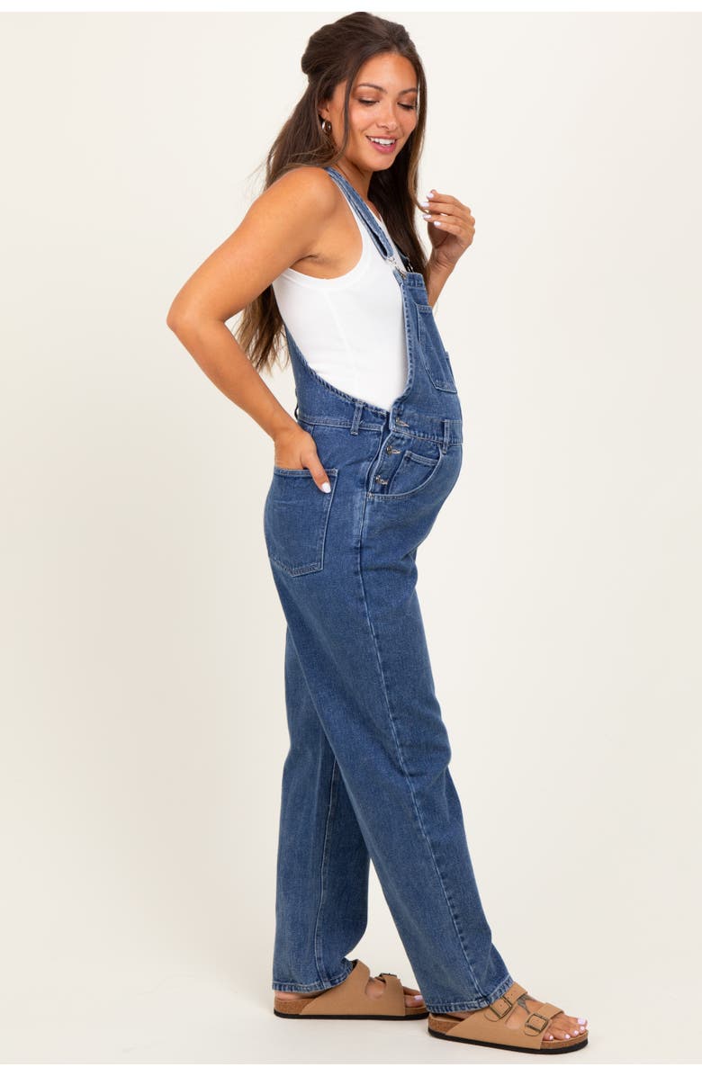 PinkBlush Blue Wash Rolled Cuff Denim Overalls, Alternate, color, Blue