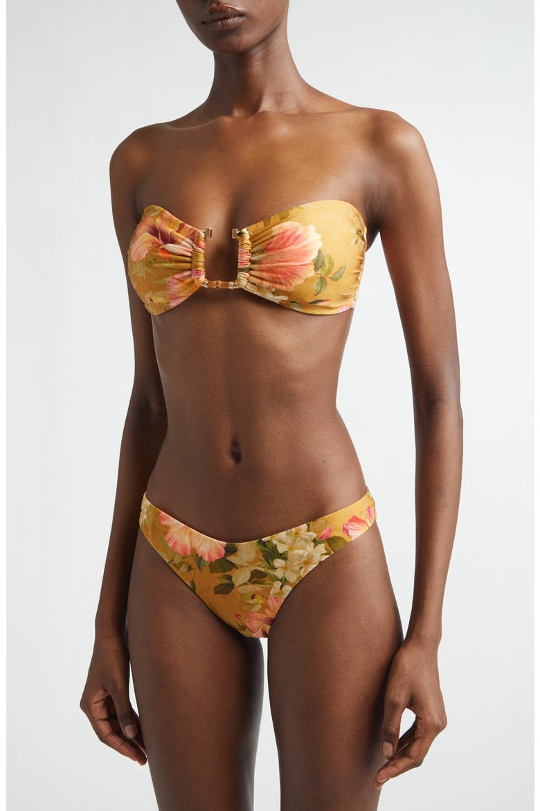 Mahon Bamboo Trim Two-Piece Swimsuit, Alternate, color, TAN HIBISCUS