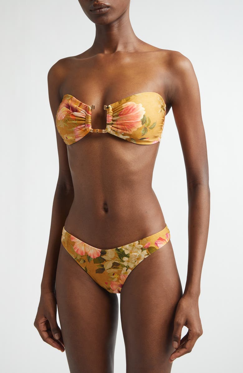 Zimmermann Mahon Bamboo Trim Two-Piece Swimsuit, Alternate, color, Tan Hibiscus