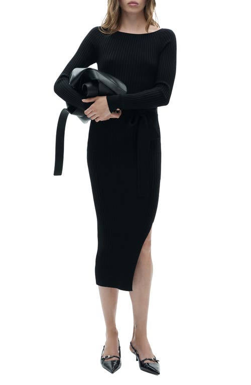 Mango Ribbed Knit Dress Black In Black