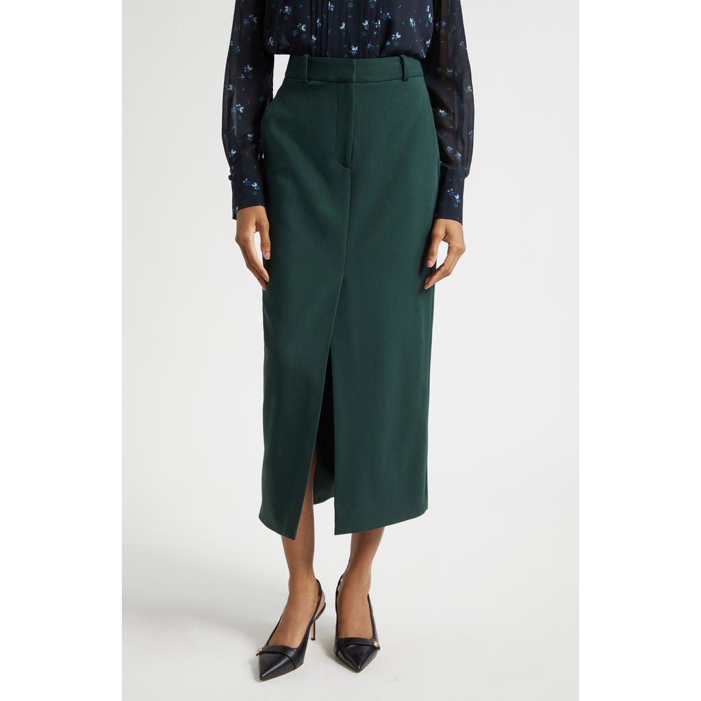 Veronica Beard Maxine Front Slit Skirt In Pine