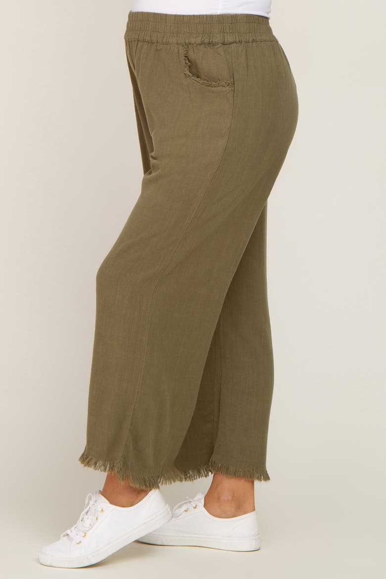 Linen Frayed Hem Crop Pants, Alternate, color, Olive Green