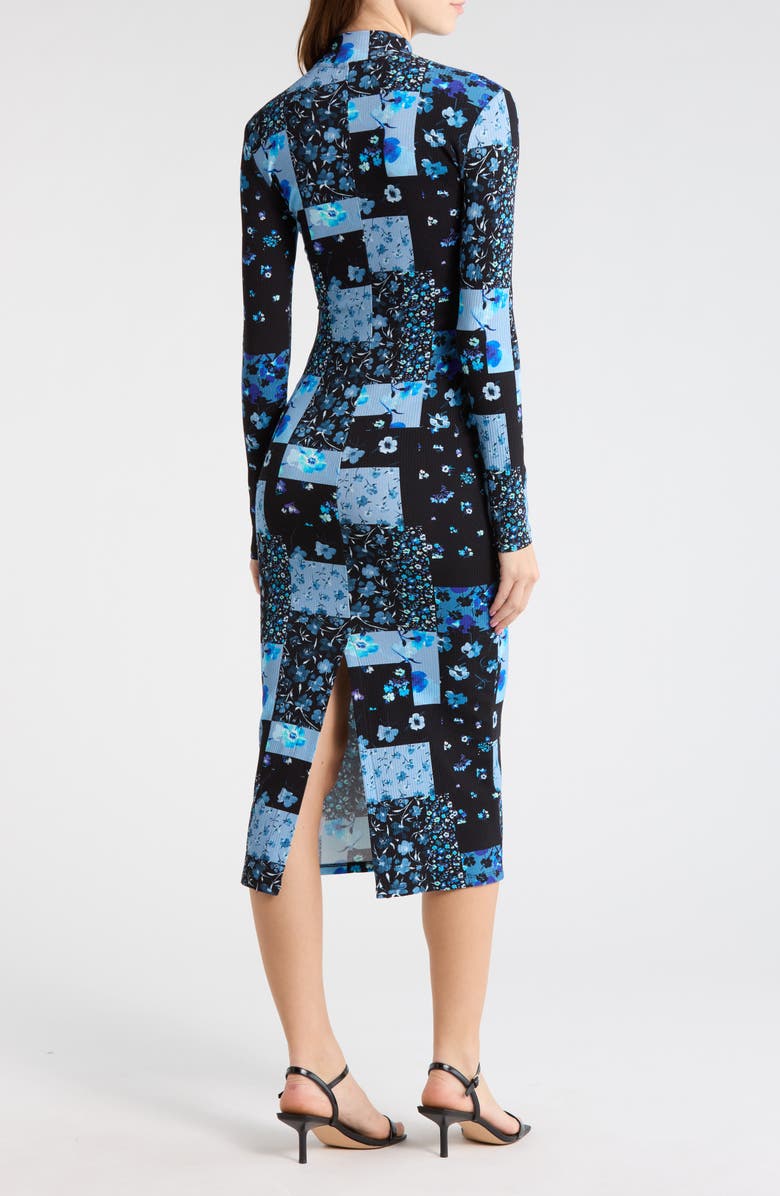 Desigual Floral Long Sleeve Ribbed Maxi Dress, Alternate, color, Navy Blue