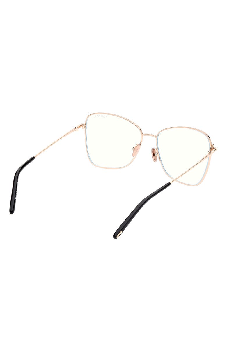 TOM FORD 55mm Butterfly Blue Light Blocking Optical Glasses, Alternate, color, Rose Gold Black Enamel