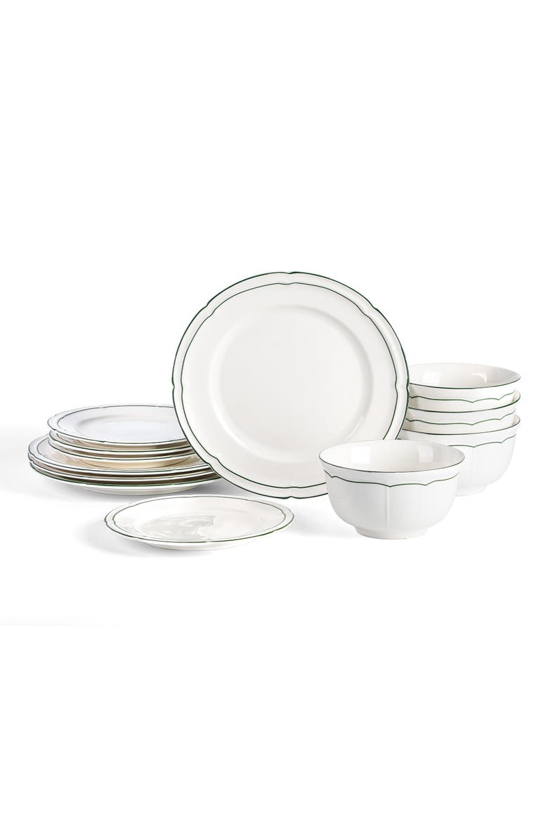 Victory 12-Piece Porcelain Dinnerware Set, Colored Rim, Main, color, Green