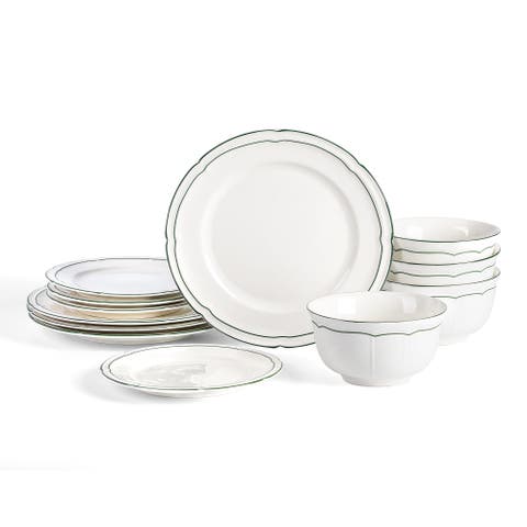 Victory 12-Piece Porcelain Dinnerware Set, Colored Rim