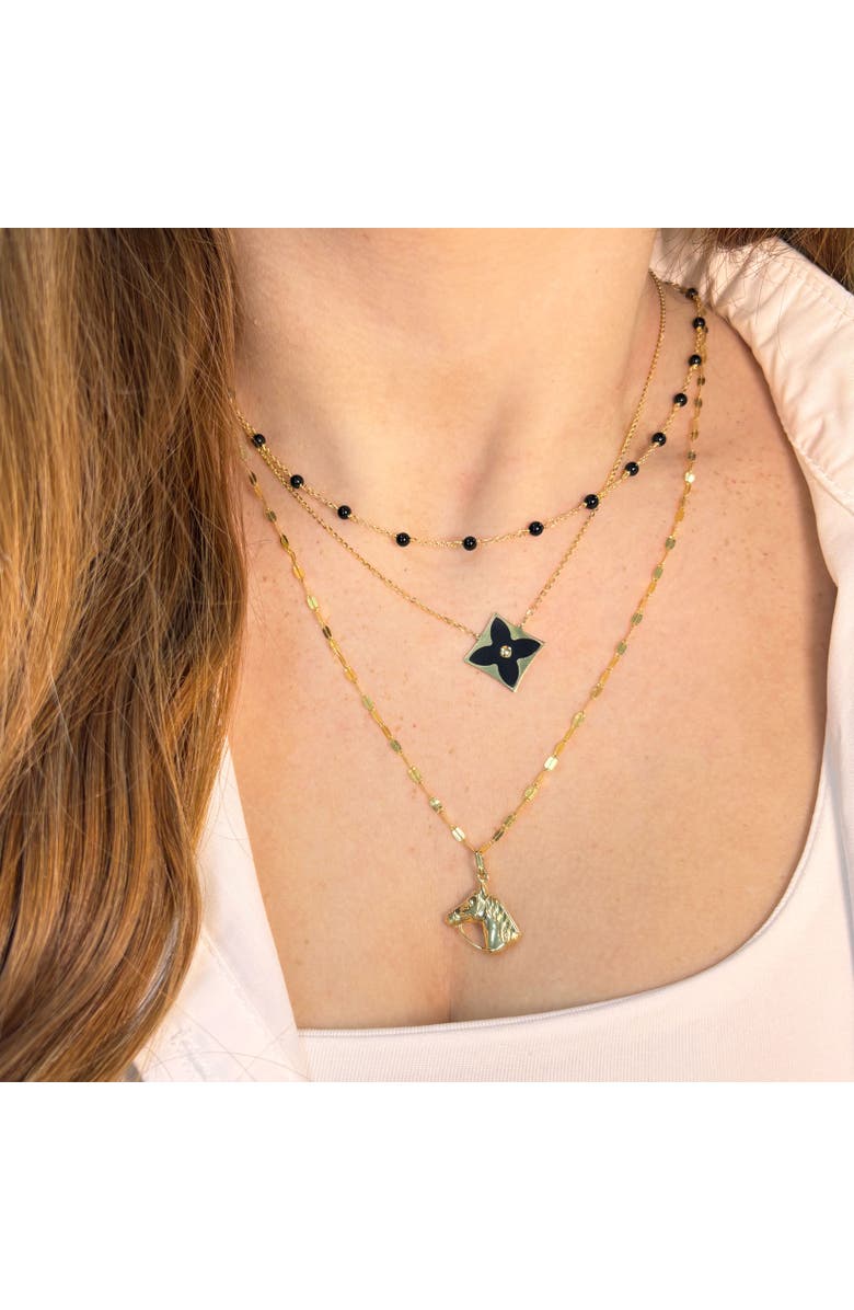 The Lovery Fine Jewelry Onyx Luxe Flower Necklace, Alternate, color, Onyx