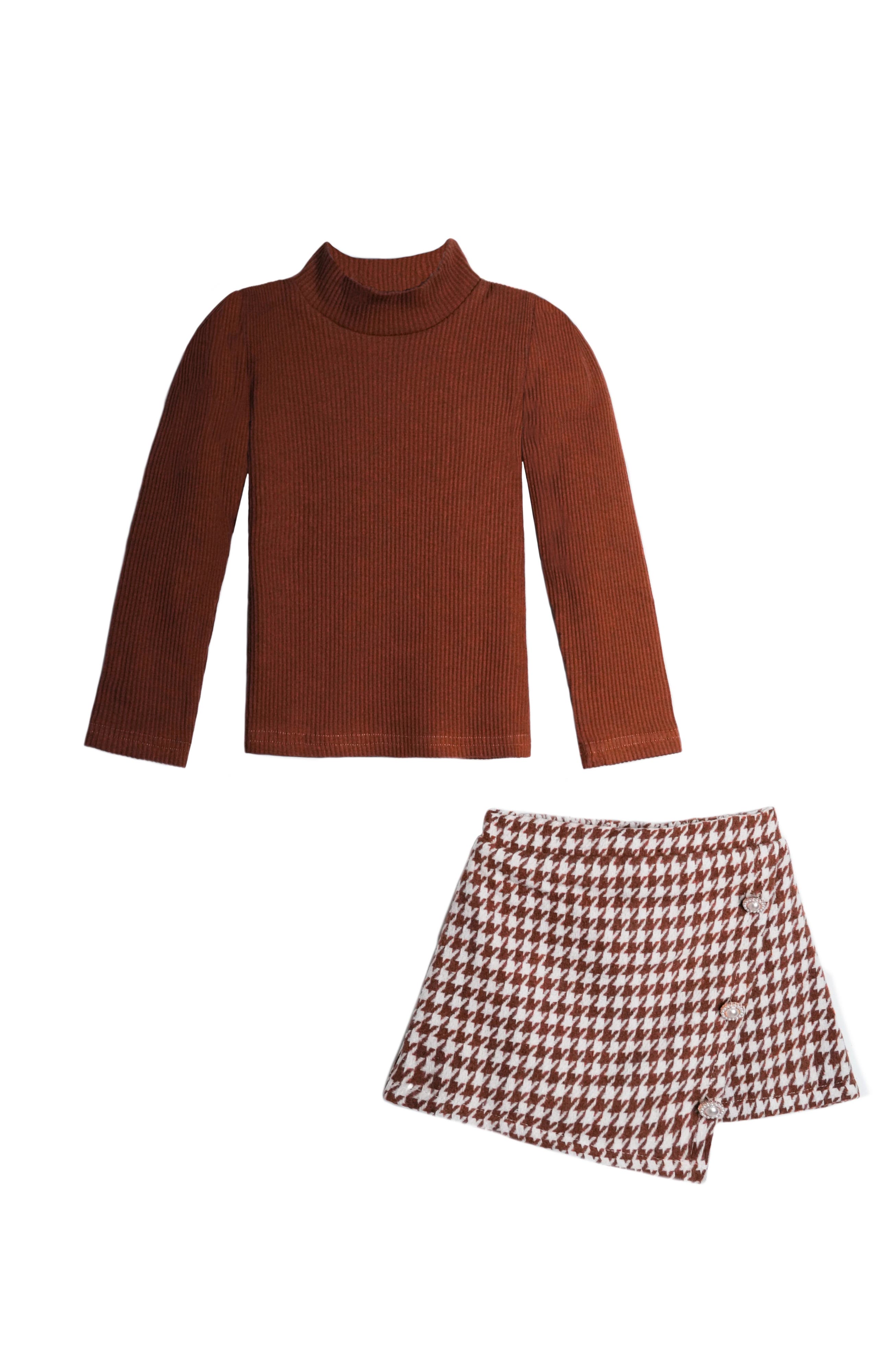 Mia Belle Girls Kids'  Ready  Turtleneck Top And  Skort Set In Brown