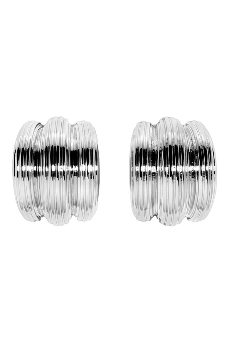 Small Elsa Shield Half Hoop Earrings, Main, color, SILVER