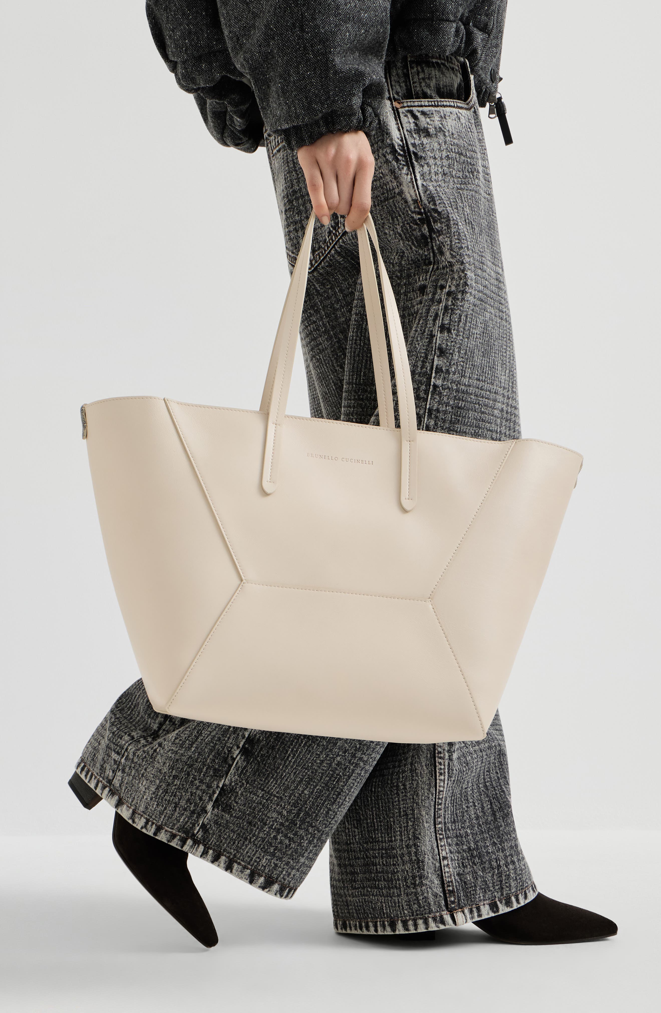 BC Duo bag in calfskin with monili, Alternate, color, Ivory