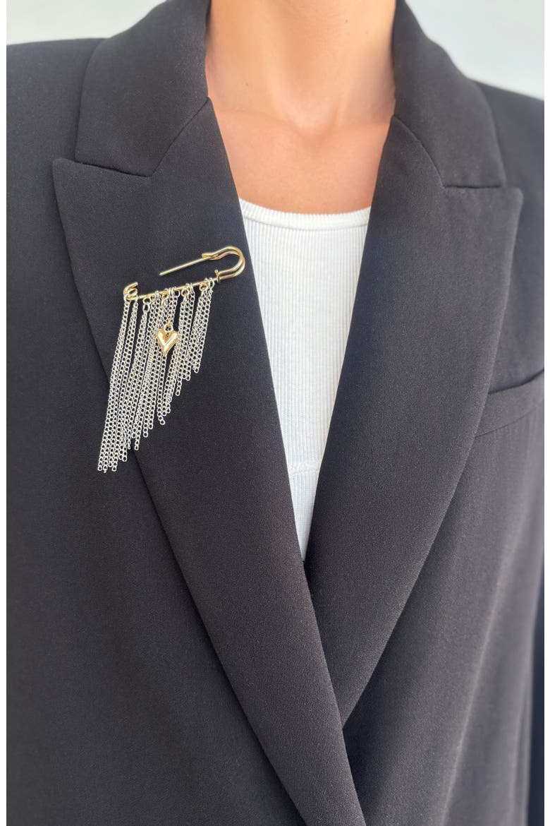 Mixed Metal Fringe Safety Pin Brooch, Alternate, color, GOLD/ SILVER