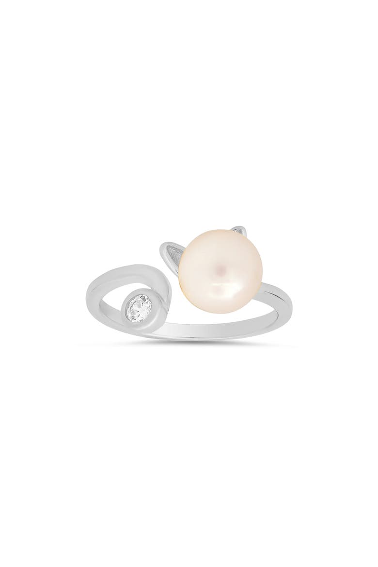 CZ & Imitation Pearl Cat Ring, Main, color, SILVER