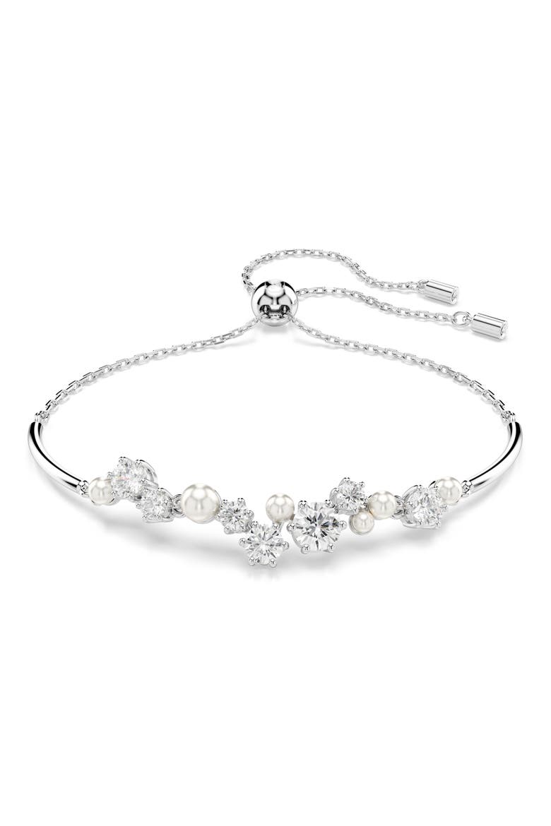 Constella Crystal & Faux Pearl Slider Bracelet, Main, color, WHITE GOLD