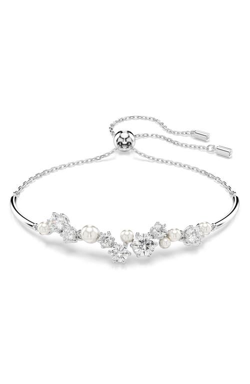 Swarovski Constella Crystal & Faux Pearl Slider Bracelet In White Gold