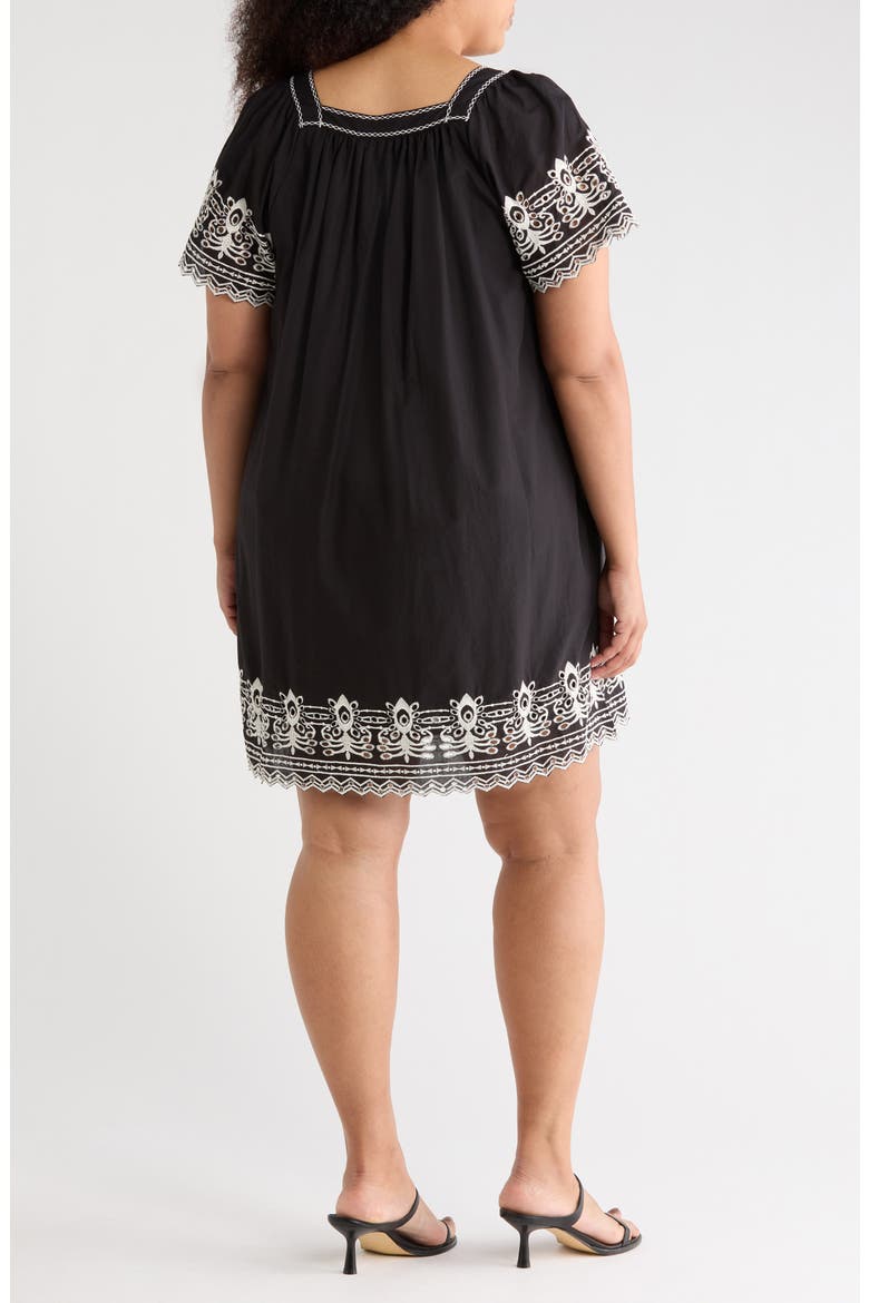 Embroidered Short Sleeve Cotton Dress, Alternate, color, BLACK/ CREAM